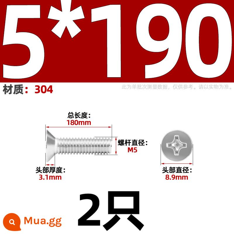 Vít đầu phẳng chữ thập bằng thép không gỉ 304 Vít đầu chìm Phụ kiện bu lông nhỏ M1M2M3M4M5M6M8-12 - Chỉ M5*190-2