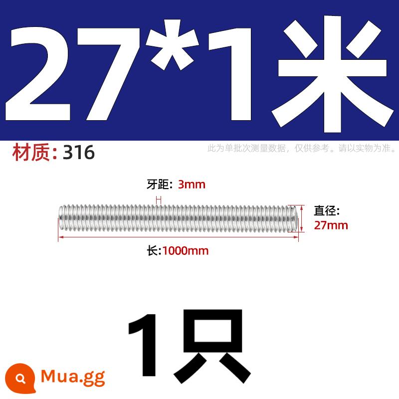 Vít có ren bằng thép không gỉ 304/201/316 cấp 8,8 xuyên qua dây Vít có ren hoàn toàn M4M5M6M8-M36 - M27*1m-316