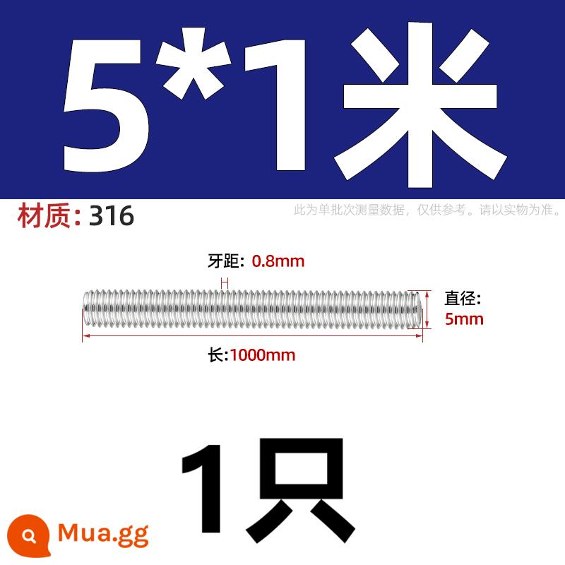 Vít có ren bằng thép không gỉ 304/201/316 cấp 8,8 xuyên qua dây Vít có ren hoàn toàn M4M5M6M8-M36 - M5*1m-316