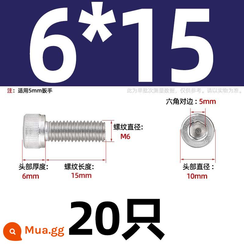 Thép Không Gỉ 304 Bên Trong Vít Lục Giác Cốc Đầu Bu Lông Hình Trụ Đầu Kéo Dài M1.6M2M3M4M5M6M8M10mm - Chỉ M6*15-20