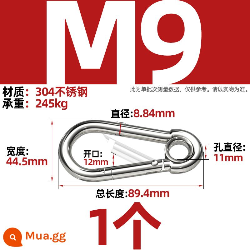 Thép không gỉ 304 mở vòng carabiner khóa an toàn móc chìa khóa Palăng khóa đai ốc lò xo đai khóa vòng xích chó khóa - M9 (có loại nhẫn) [1 chiếc]