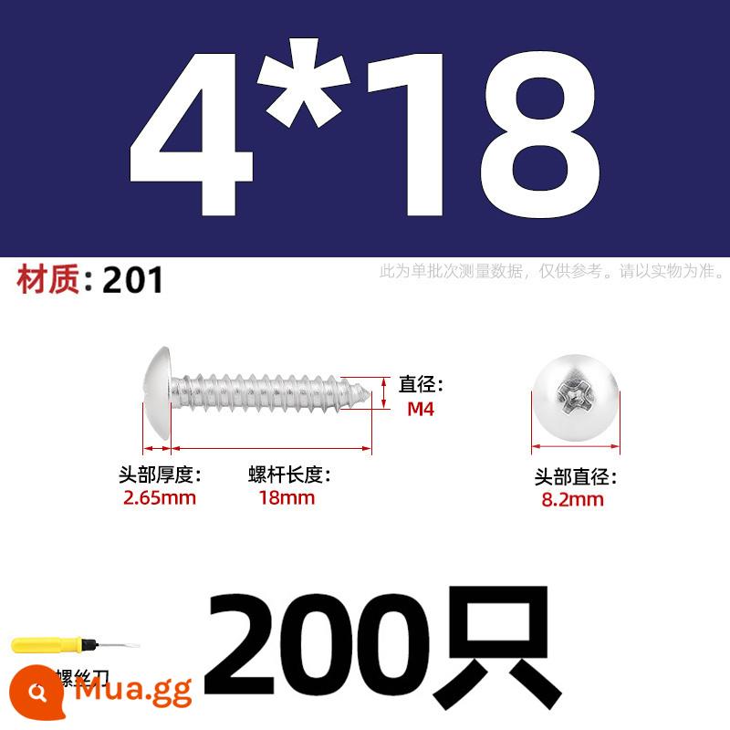 Chữ Thập bằng thép không gỉ 304 lớn đầu phẳng vít tự tháo đầu nấm vít gỗ đầu dẹt dù đầu tròn đầu M3M4M5M6 - Chỉ M4*18-200