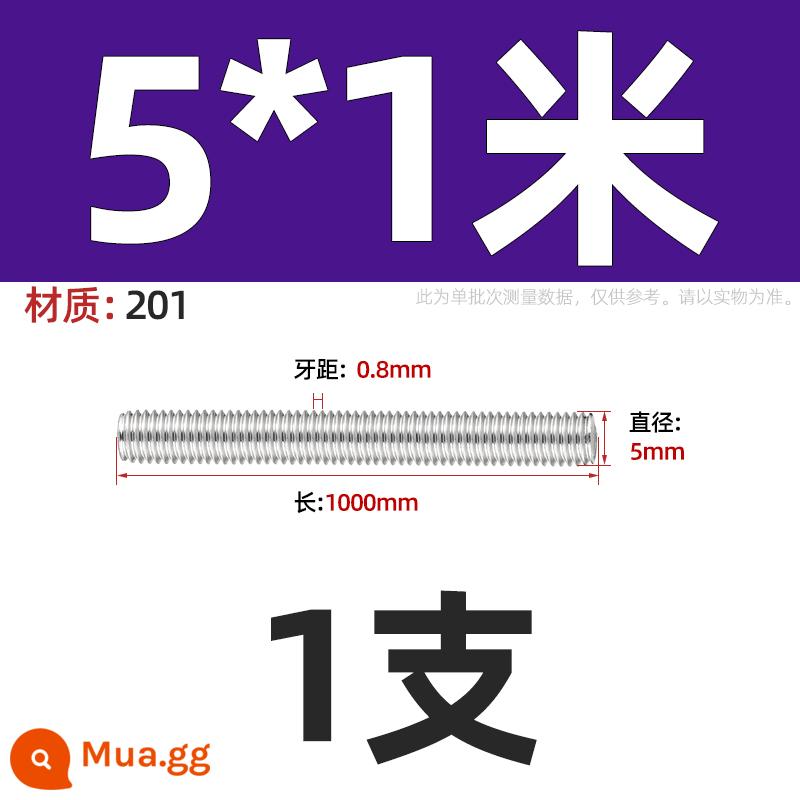 Vít có ren bằng thép không gỉ 304/201/316 cấp 8,8 xuyên qua dây Vít có ren hoàn toàn M4M5M6M8-M36 - M5*1m-201