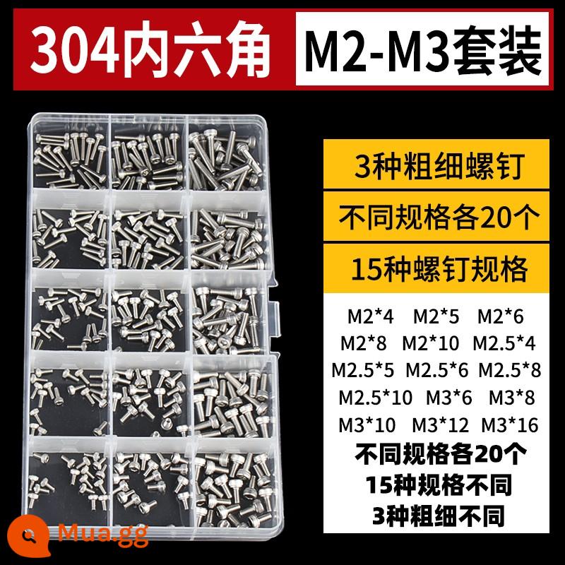 Thép Không Gỉ 304 Bên Trong Vít Lục Giác Cốc Đầu Bu Lông Hình Trụ Đầu Kéo Dài M1.6M2M3M4M5M6M8M10mm - Bộ lục giác trong 304 (M2-M3)