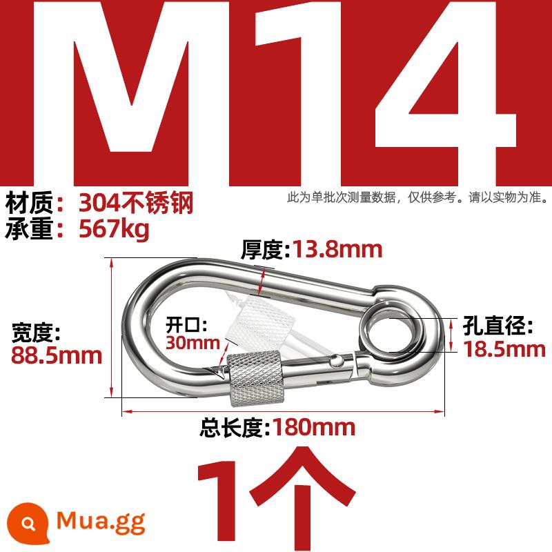 Thép không gỉ 304 mở vòng carabiner khóa an toàn móc chìa khóa Palăng khóa đai ốc lò xo đai khóa vòng xích chó khóa - M14 (có vòng mastering) [1 chiếc]