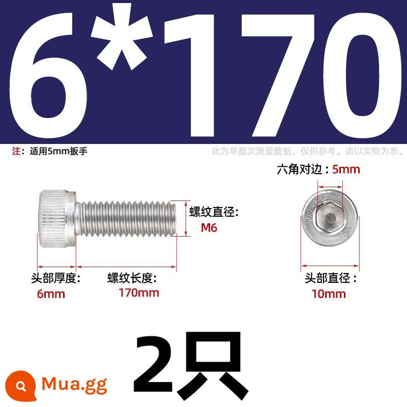 Thép Không Gỉ 304 Bên Trong Vít Lục Giác Cốc Đầu Bu Lông Hình Trụ Đầu Kéo Dài M1.6M2M3M4M5M6M8M10mm - Chỉ M6*170-2