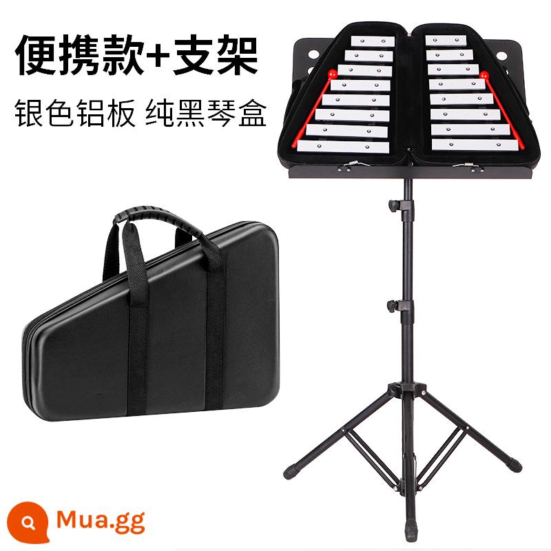 Jingle carillon nhỏ leng keng leng keng Nhạc cụ dành cho trẻ em mẫu giáo 16 âm sắc Đàn piano tấm nhôm gõ tay Đàn piano xếp hình Orff - Nail nhỏ carillon bạc tấm nhôm nguyên chất hộp đen + giá đỡ đàn piano