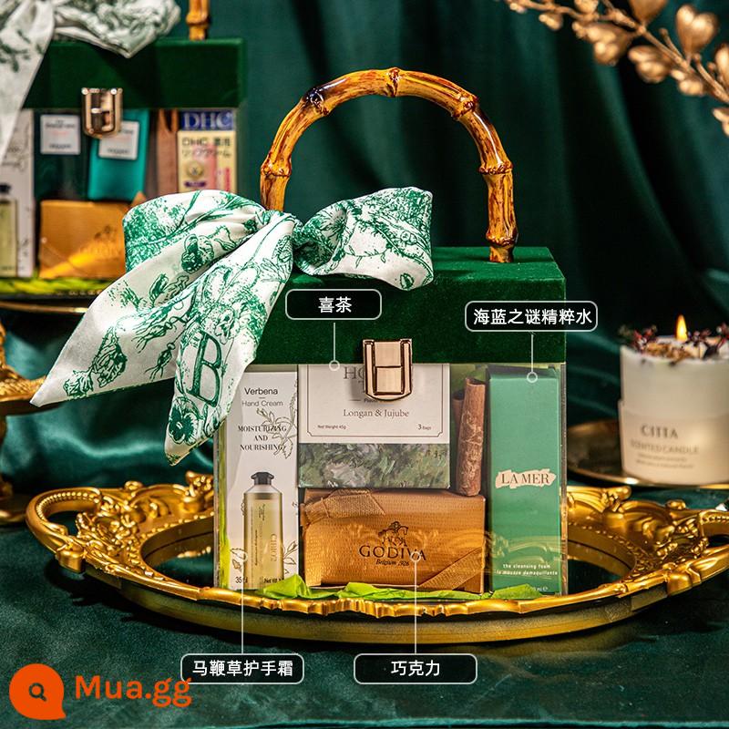 Hộp quà L'Occitane họp mặt thường niên công ty Quà sinh nhật năm mới cho phù dâu Quà cưới tay món quà nhỏ thiết thực - [Hộp Quà Xanh]+Kem dưỡng da tay+Nước tinh chất Ocean Lana+Trà Hi+Sôcôla [Phong cách thực tế]