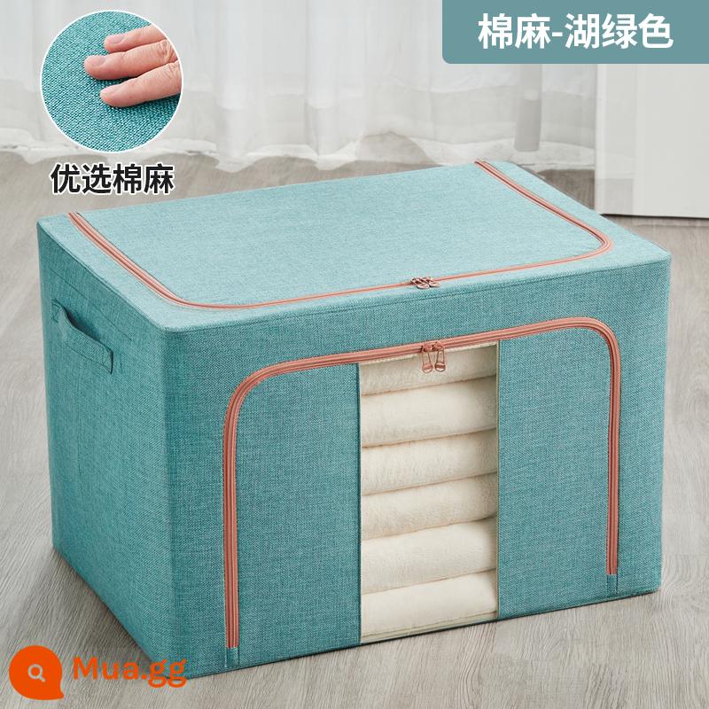 Cotton và vải lanh hộp bảo quản quần áo vải quần áo di chuyển hoàn thiện hộp hộp gấp tủ quần áo ký túc xá giỏ đựng túi hộ gia đình - Hồ xanh-bông và vải lanh [cửa sổ đơn]