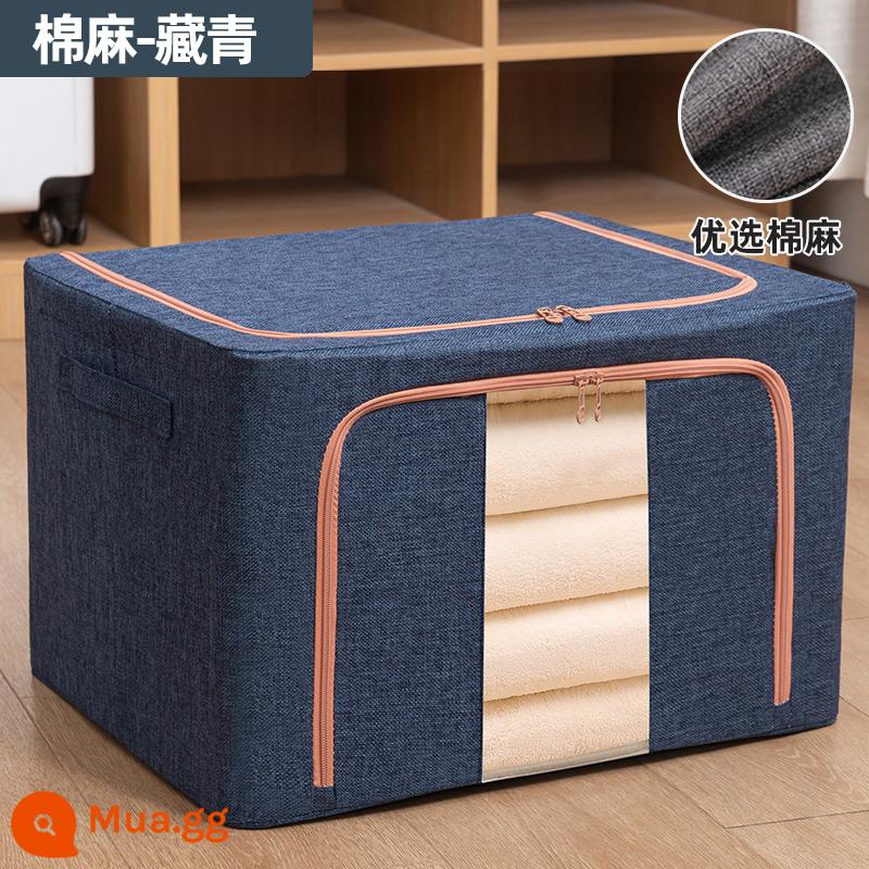 Cotton và vải lanh hộp bảo quản quần áo vải quần áo di chuyển hoàn thiện hộp hộp gấp tủ quần áo ký túc xá giỏ đựng túi hộ gia đình - Vải lanh và cotton màu xanh hải quân [cửa sổ đơn]