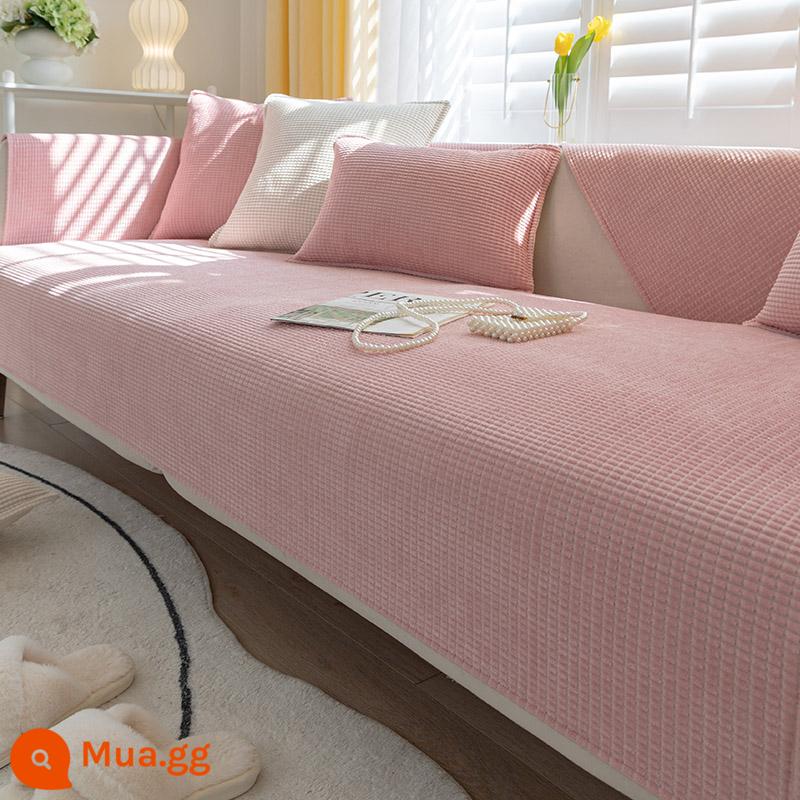 Đệm sofa màu be bốn mùa đa năng đơn giản hiện đại chống trơn trượt ngô nhung đệm ghế sofa tựa lưng khăn bọc vải - Hạt ngô-hồng