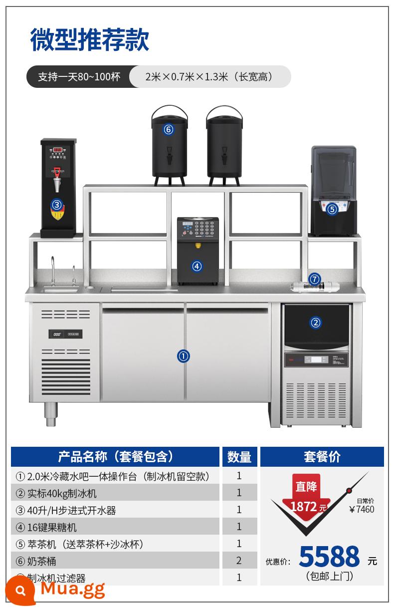 Thiết bị quán trà sữa Tenggong trọn bộ quán cà phê thương mại quầy nước bàn làm lạnh bàn thao tác pha trà chanh thủ công - Gói thu nhỏ khuyến nghị dài 2 mét màu đen [1 bể bơi + 1 bể đá]