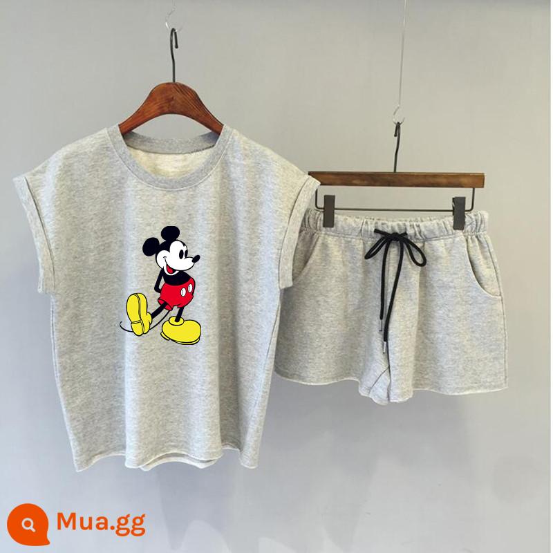 Bộ đồ thể thao và giải trí Mickey size lớn nữ phiên bản Hàn Quốc rời 2022 quần short hai mảnh xu hướng thời trang mùa hè mới - 503 màu xám nhạt