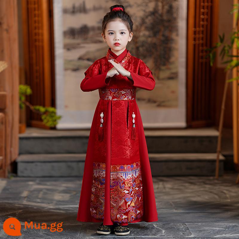 Năm con thỏ 2023 Hanfu Quần áo năm mới của bé gái Quần áo đêm giao thừa của bé trai Quần áo trẻ em năm mới mùa đông Quần áo lễ hội trẻ em mùa đông - 2375 cô gái đỏ