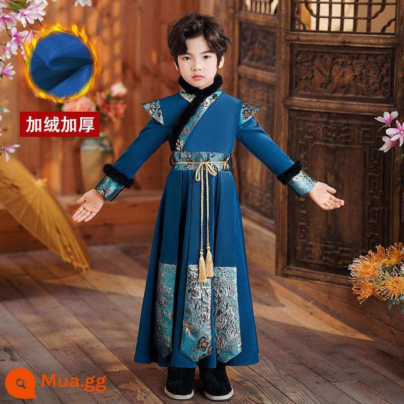 Năm con thỏ 2023 Hanfu Quần áo năm mới của bé gái Quần áo đêm giao thừa của bé trai Quần áo trẻ em năm mới mùa đông Quần áo lễ hội trẻ em mùa đông - 2361 màu xanh