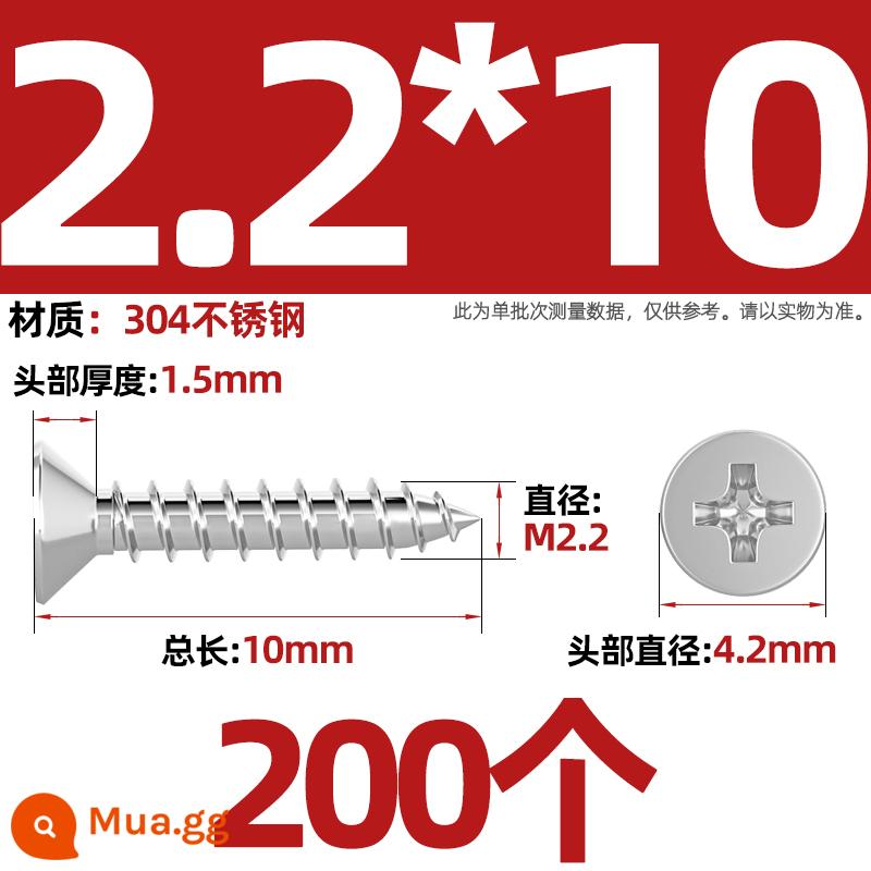 Thép không gỉ 304 vít tự tháo chéo đầu chìm vít mở rộng đầu phẳng chuyển đổi vít gỗ M2M3M4M5M6M8 - M2.2*10-200 miếng