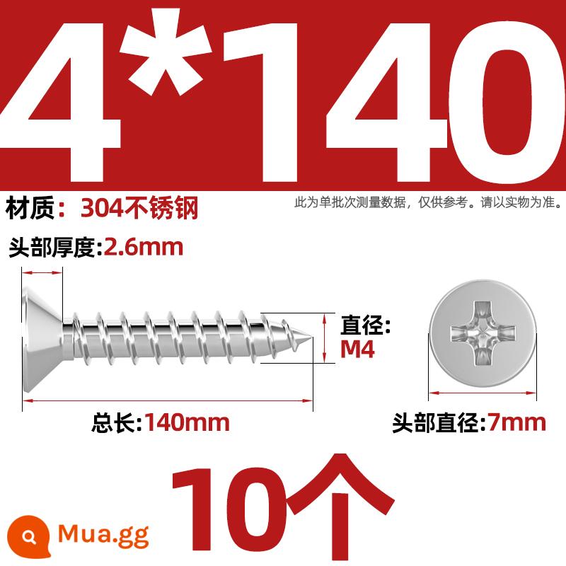 Thép không gỉ 304 vít tự tháo chéo đầu chìm vít mở rộng đầu phẳng chuyển đổi vít gỗ M2M3M4M5M6M8 - M4*140-10 miếng