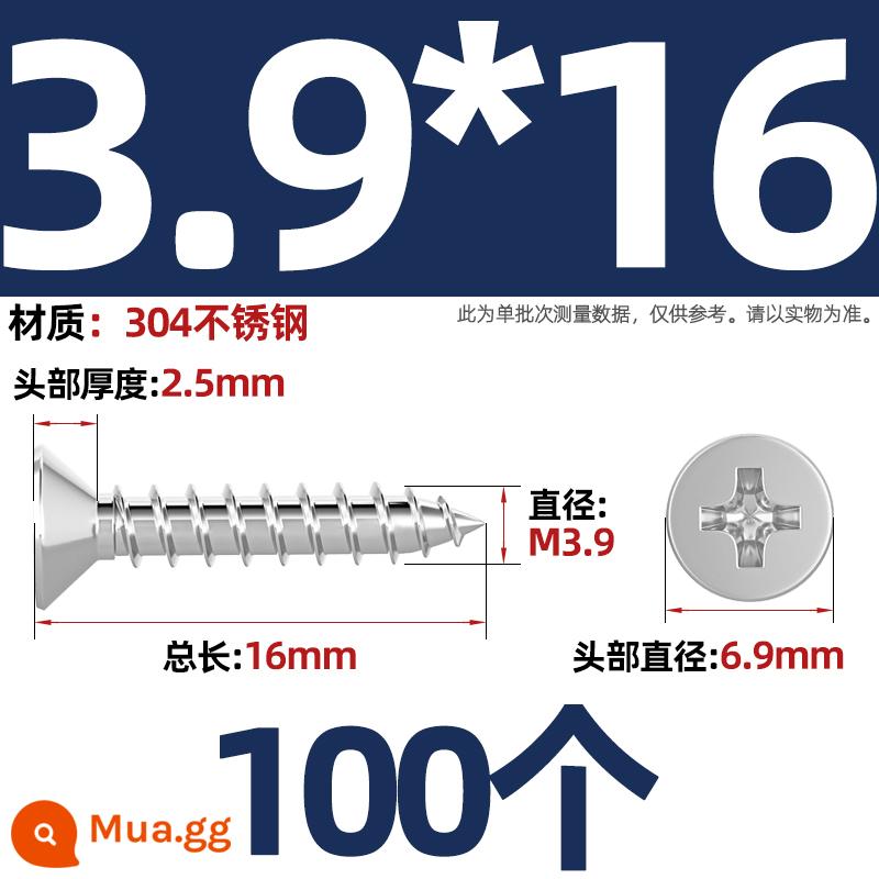 Thép không gỉ 304 vít tự tháo chéo đầu chìm vít mở rộng đầu phẳng chuyển đổi vít gỗ M2M3M4M5M6M8 - M3.9*16-100 miếng