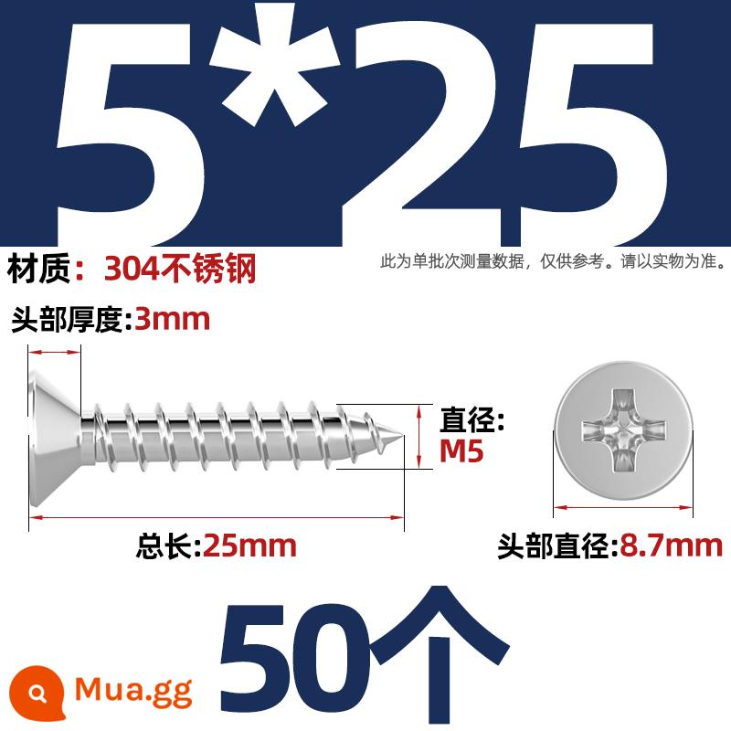 Thép không gỉ 304 vít tự tháo chéo đầu chìm vít mở rộng đầu phẳng chuyển đổi vít gỗ M2M3M4M5M6M8 - M5*25-50 miếng