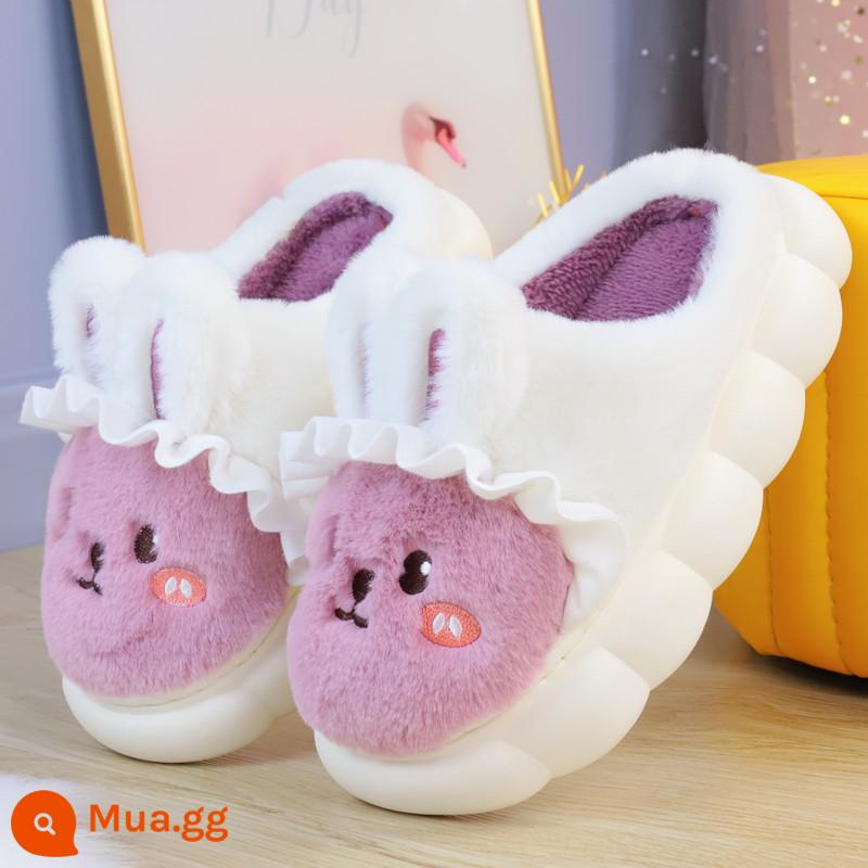 Túi ren dễ thương và dễ thương với giày cotton phong cách mới mùa đông của phụ nữ giẫm lên phân cảm giác đế dày giày cotton giữ ấm chống trơn trượt chống mài mòn - 2227 chú thỏ mặt tím/một cỡ quá nhỏ