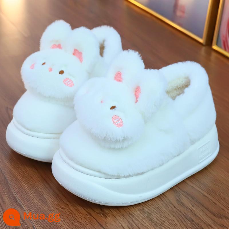 Huizi Mumu Winter Cotton Slipper nữ dày đặc tất cả -Nội thất bao gồm nhà dễ thương Thỏ sang trọng - Túi G2329 màu trắng