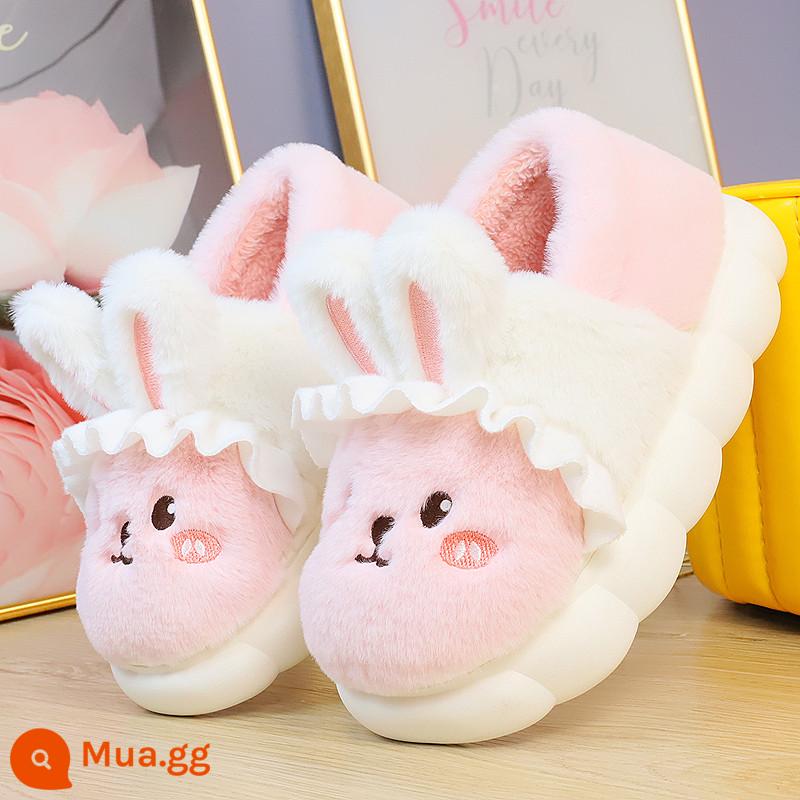 Túi ren dễ thương và dễ thương với giày cotton phong cách mới mùa đông của phụ nữ giẫm lên phân cảm giác đế dày giày cotton giữ ấm chống trơn trượt chống mài mòn - Túi ren thỏ màu hồng/một cỡ quá nhỏ