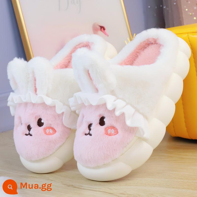 Túi ren dễ thương và dễ thương với giày cotton phong cách mới mùa đông của phụ nữ giẫm lên phân cảm giác đế dày giày cotton giữ ấm chống trơn trượt chống mài mòn - 2227 mặt hồng thỏ/một cỡ quá nhỏ