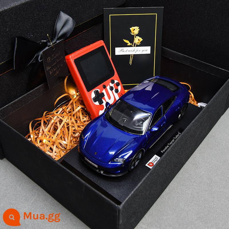 Porsche 911RSR xe mô hình 1:24 mô phỏng xe hợp kim bộ sưu tập mô hình đồ trang trí Giáng Sinh món quà sinh nhật nam - Hộp quà tặng Porsche Taycan-Blue + Máy chơi game