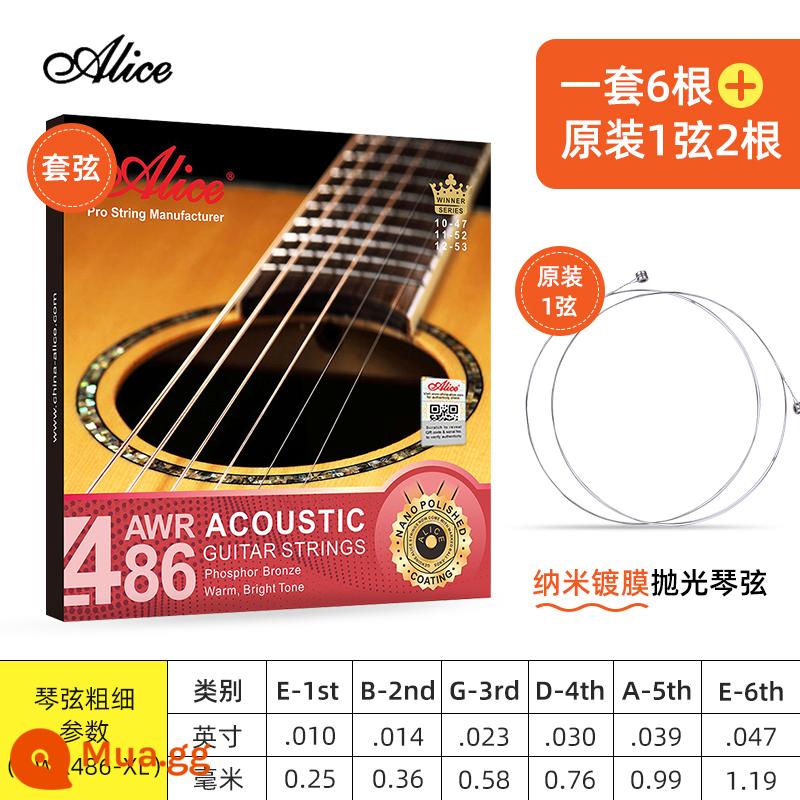 Dây Đàn Guitar Alice Dây Đàn Guitar Dân Gian Bộ Dây Đàn Guitar Gỗ 1 Dây Bộ 6 Dây Một, Hai Và Ba Dây Đơn - Bộ A486XL [010-047] + 1 dây và 2 chiếc