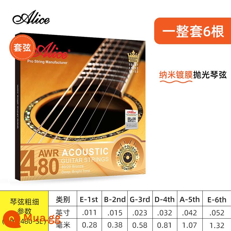 Dây Đàn Guitar Alice Dây Đàn Guitar Dân Gian Bộ Dây Đàn Guitar Gỗ 1 Dây Bộ 6 Dây Một, Hai Và Ba Dây Đơn - [Sơn chống gỉ] Bộ A480SL đồng 80/20 [011-052]