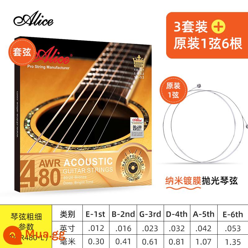 Dây Đàn Guitar Alice Dây Đàn Guitar Dân Gian Bộ Dây Đàn Guitar Gỗ 1 Dây Bộ 6 Dây Một, Hai Và Ba Dây Đơn - A480L ba bộ [012-053] + 1 dây 6 chiếc