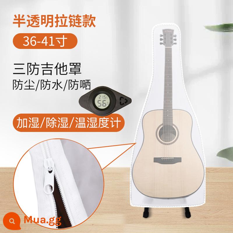 Túi đựng đàn guitar điện trong suốt bảo vệ đàn guitar che bụi túi chống ẩm túi đặc biệt túi kín 41 inch túi độ ẩm không đổi phổ quát - [Phong cách dây kéo] Mờ mờ - Phổ biến cho guitar dân gian/cổ điển/điện + tạo độ ẩm và hút ẩm/nhiệt độ và ẩm kế