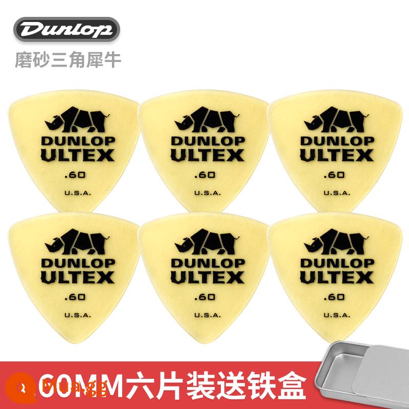 Dunlop Đàn Guitar Điện Dunlop Miếng gảy Tốc Độ Chơi Chà Chống Trơn Trượt Dân Gian Đàn Guitar Gỗ Sắc Nét Tê Giác Quét Dây Lò Xo - [Gói 6 chiếc] Tê Giác Tam Giác 0.60mm + tặng kèm hộp sắt