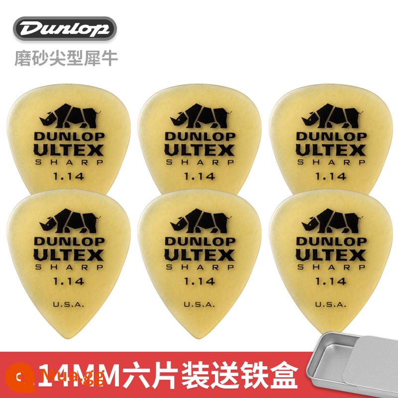 Dunlop Đàn Guitar Điện Dunlop Miếng gảy Tốc Độ Chơi Chà Chống Trơn Trượt Dân Gian Đàn Guitar Gỗ Sắc Nét Tê Giác Quét Dây Lò Xo - [Gói 6 chiếc] Tê giác 1.14mm + kèm hộp sắt