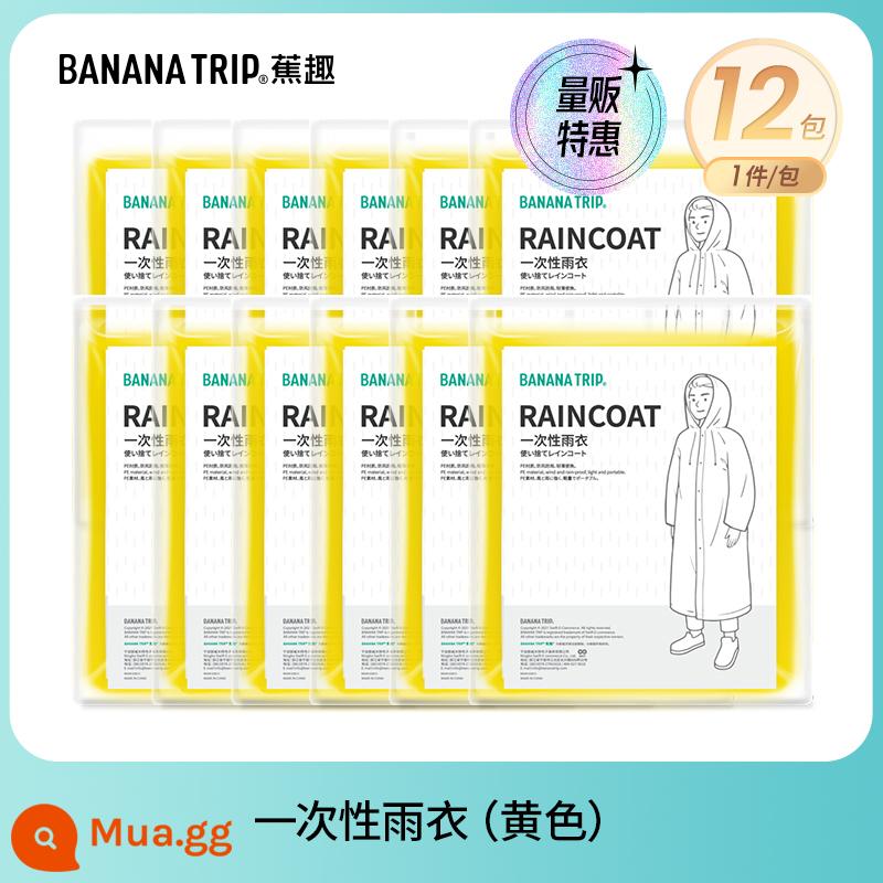 Banana Fun Áo mưa dùng một lần Bao giày Người lớn Trẻ em Áo mưa Poncho Leo núi Đi bộ đường dài Buổi hòa nhạc Quần áo mưa trong suốt Thiết bị - Áo mưa dùng một lần màu vàng*12