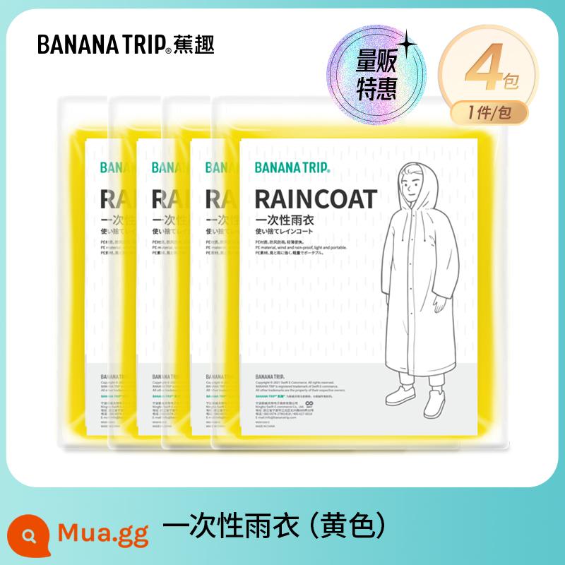 Banana Fun Áo mưa dùng một lần Bao giày Người lớn Trẻ em Áo mưa Poncho Leo núi Đi bộ đường dài Buổi hòa nhạc Quần áo mưa trong suốt Thiết bị - Áo mưa dùng một lần màu vàng*4