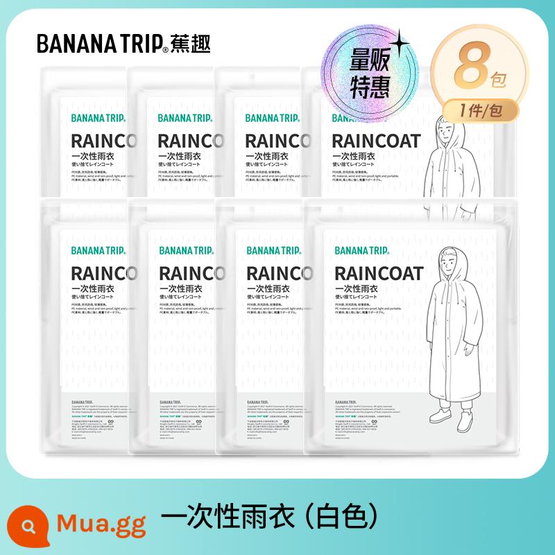 Banana Fun Áo mưa dùng một lần Bao giày Người lớn Trẻ em Áo mưa Poncho Leo núi Đi bộ đường dài Buổi hòa nhạc Quần áo mưa trong suốt Thiết bị - Áo mưa dùng một lần-trắng*8