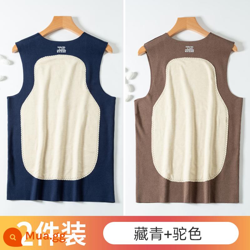 Lụa Nhung Liền Mạch Ấm Áo Vest Nam Thu Đông Bên Trong Plus Nhung Dày Không Tay Đáy Áo Vest Vai Áo Vest - 2 cái (xanh hải quân + lạc đà)