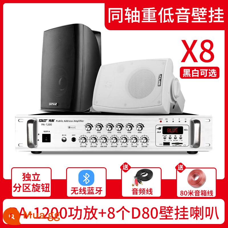 Xianke Wall Audiovutions SOUND Box Store - Bộ khuếch đại công suất năm vùng PA-1200 + loa siêu trầm D80 treo tường*cáp âm thanh 8+80m