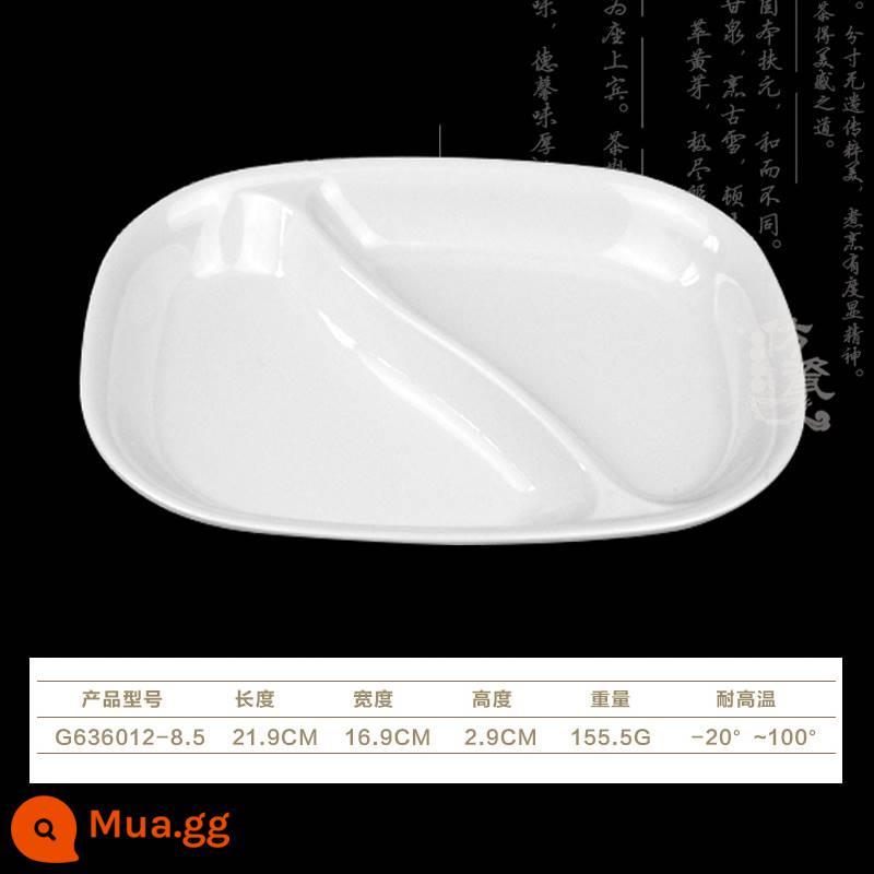 Đĩa melamine hai ô lưới đĩa thức ăn nhanh màu trắng dày giả sứ khay nhựa đĩa hình chữ nhật đĩa lưới đôi đĩa lưới - Đĩa ăn hai ngăn