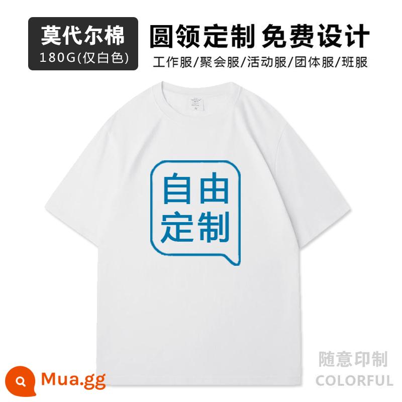 Áo thun cotton tùy chỉnh logo cổ tròn quần áo công sở in quảng cáo văn hóa áo đảng nhóm lớp đồng phục tay ngắn thêu - Chất liệu cotton modal/in ngẫu nhiên (chỉ màu trắng)