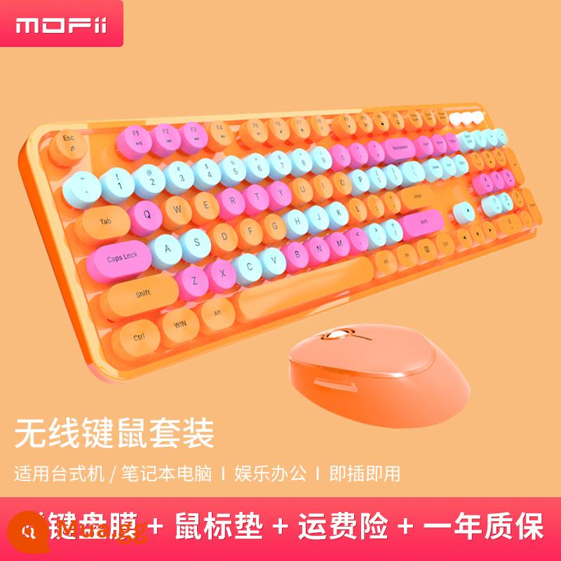 mofii đu quay tay bàn phím chuột bluetooth không dây nhóm cô gái retro máy tính bảng máy tính xách tay văn phòng - Bộ bàn phím và chuột không dây màu cam [thích hợp cho máy tính để bàn/máy tính xách tay, màng bàn phím miễn phí]