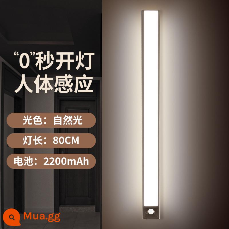 LED cơ thể từ tính thông minh ánh sáng cảm biến với tủ quần áo dài tủ quần áo không dây tự không dây điện - [Mẫu siêu mỏng 9mm] Ánh sáng tự nhiên 80 cm - cảm biến cơ thể con người + luôn sáng + lắp đặt không bị biến dạng