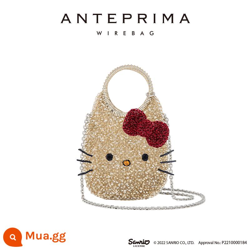 Anteprima Anteprima Kitty Series Hello Kitty Cross -Shoulder Túi nhỏ hình vuông dệt - Giọt nước vàng (OARG)