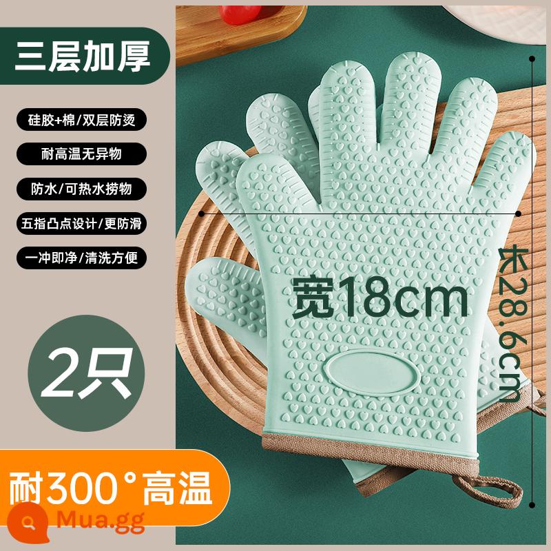 Găng tay chống bỏng cách nhiệt silicone dày bếp lò nướng đặc biệt chịu nhiệt độ cao chống trượt cách nhiệt lò vi sóng nướng - [Găng tay silicone dày 3 lớp chống bỏng] 2 miếng size M