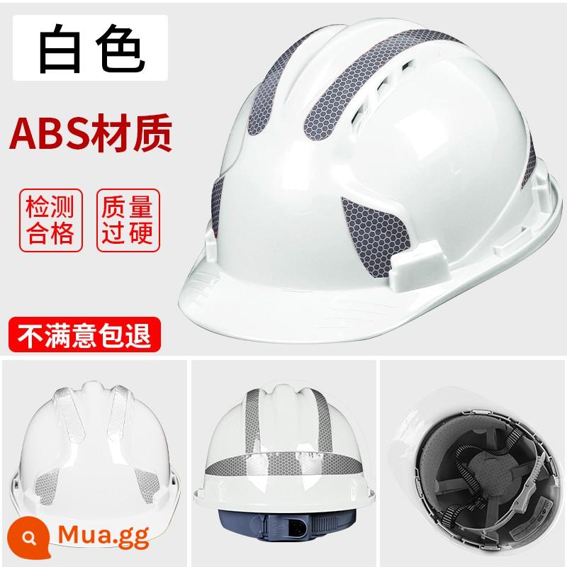 ABS tiêu chuẩn quốc gia xây dựng mũ bảo hiểm an toàn thoáng khí và dày kỹ thuật xây dựng thợ điện xây dựng đội đầu đội mũ lãnh đạo tùy chỉnh in ấn - Ba sườn phản quang dày sang trọng [chất liệu ABS] màu trắng