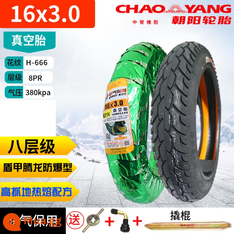 Chaoyang Tyre 3.00-10 lốp không săm 300 lốp xe điện 14x2.50/3.2 dây thép xe máy 2.75-10 - Lốp không săm chống cháy nổ tám lớp Chaoyang 16x3.0 [bảo hành run-flat] + van xà beng