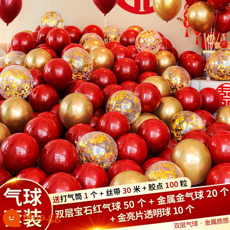 Balloon Balloon Red Net Red Phòng cưới Trang trí phù hợp Wedding Ball Ball Ball Phòng ngủ Bố cục Bố cục Bố cục Đồ dùng đám cưới - 50 quả bóng màu đỏ ruby ​​+ 10 quả bóng vàng chrome + 10 quả bóng sequin vàng