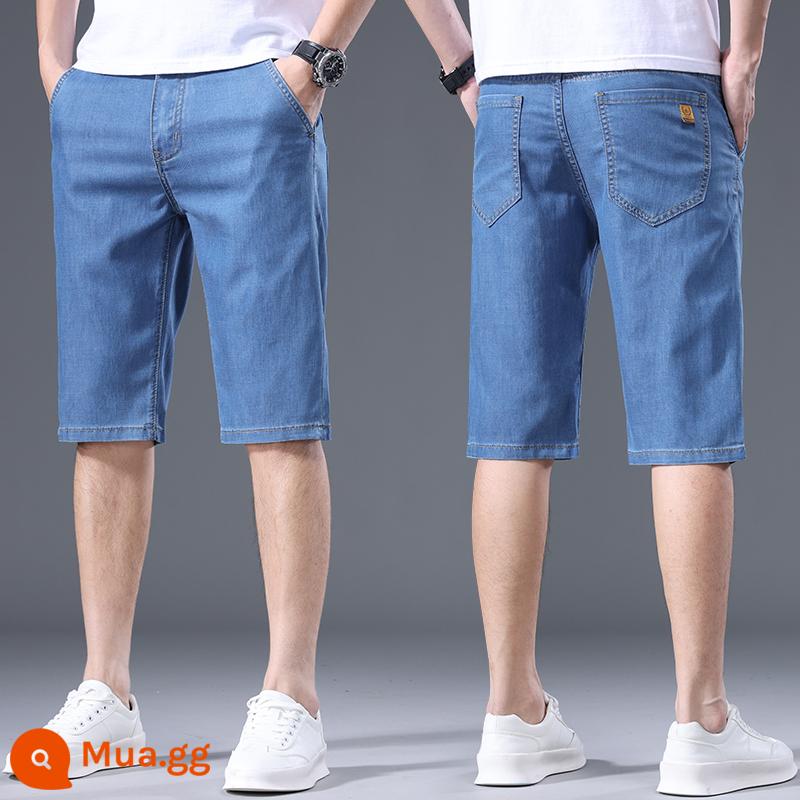 Romon Băng Lụa Quần Short Denim Nam Mùa Hè Phần Mỏng Rời Thẳng Nam Quần Âu Áo Khoác Ngoài Tencel Quần Cắt - Màu xanh nhạt