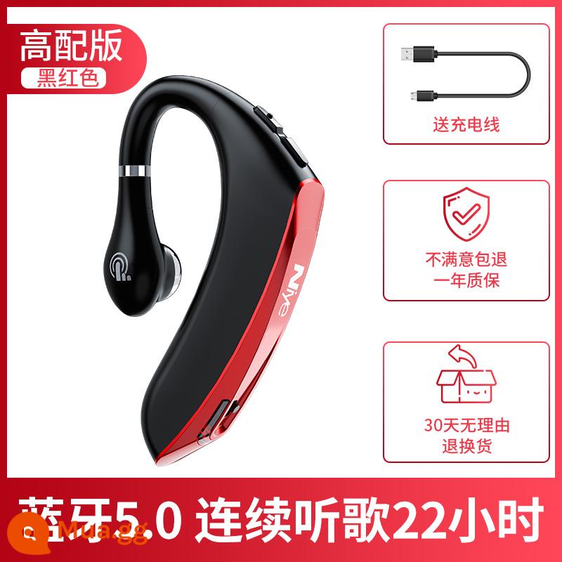 Tai nghe Bluetooth không dây móc tai mỏng dẫn điện một tai chế độ chờ lái xe chuyên dụng cho cuộc gọi công việc - Đen và đỏ★Phiên bản cao cấp [tai nghe xoắn ốc 180° + sạc flash nhanh + nghe nhạc 15 giờ]